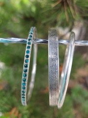 3 Vintage BEAU & MEXICO Sterling Silver 925 Bangle Bracelet Lot Teal Rhinestones