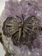Antique 800 Silver Filigree Butterfly Brooch