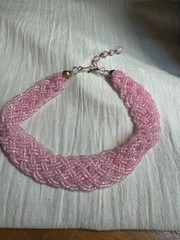 Elegant Vintage Pink Braided Style Statement Choker Glass Beads