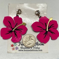 Hawaii Giant Hibiscus Pink Flower Earrings Femme De Bloom Large Acrylic Vintage