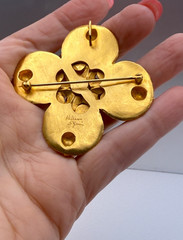 Vintage Signed European Modernist Brooch Pendant Gilt Brass Lovely Gold Tone