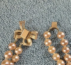 Vintage Marvella Double Strand Hand Knotted Faux Pearl Bow Necklace 15″ Signed