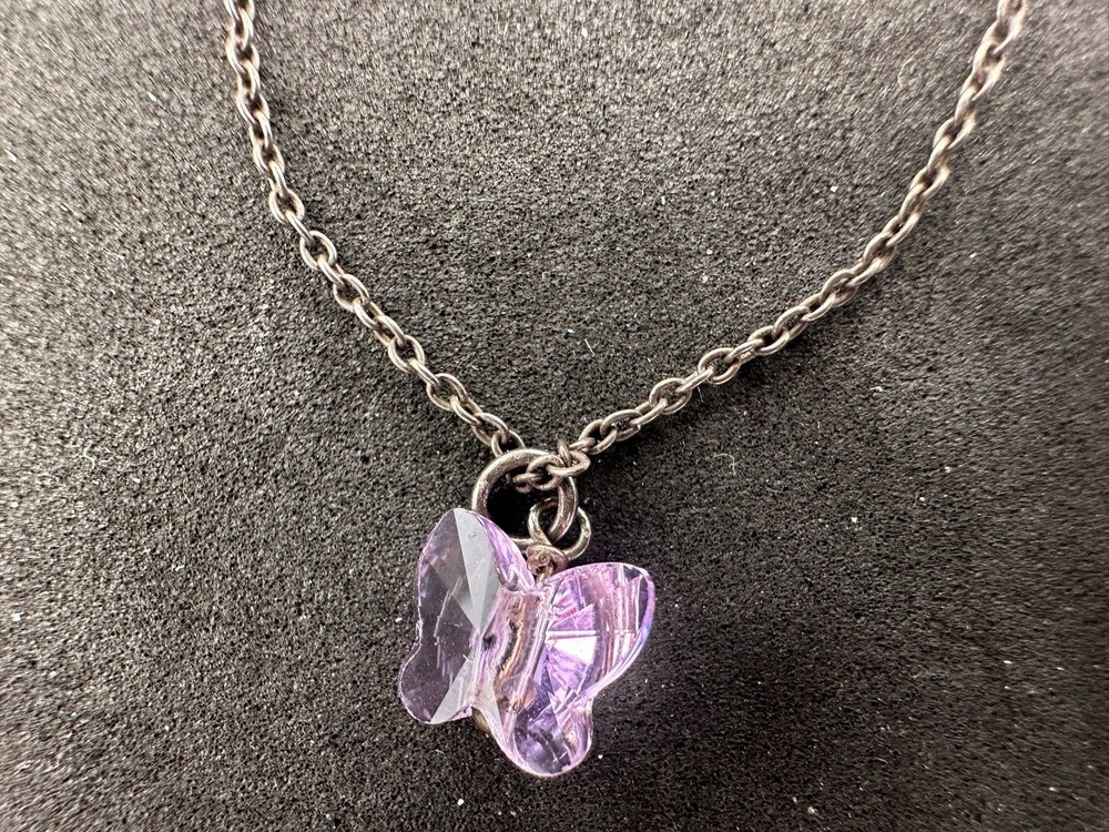 1.74g Vintage Sterling Silver 925 Butterfly Pink Necklace Adjustable 15 in M