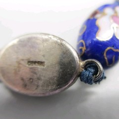 Vintage Cloisonne Necklace Earrings Leverback Signed Silver Tone 27 Inch