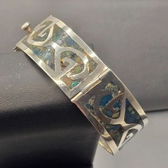 Vintage Taxco Sterling Silver Turquoise Inlay Bracelet 7″ Eagle 3 Signed AMD 30g