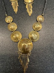 Brighton Vintage Brass coin necklace with matching earings and leather rope neck