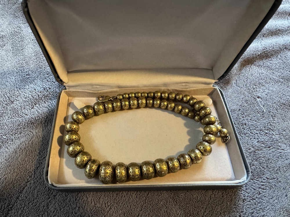Vintage Coldwater Creek Gold-Toned Metal Graduated Beads Strand Necklace w/ Case