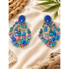 Vintage Colorful Faux Stone Bead Loop Earrings Statement Dangle Post Earrings