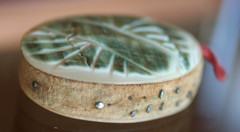 ANTIQUE:* SHELL & BONE HANDCRAFTED PENDANT BETWEEN FABRIC MIDDLE PENDANT