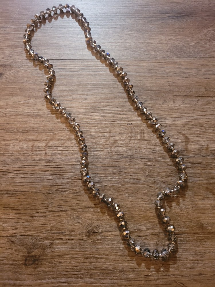 AB Glass Crystal Necklace Aurora Borealis Bicone Faceted Beads Silver Tone