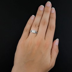 Art Deco Style Emerald Cut Lab Created Diamond Sapphire 14K White Gold FN Ring