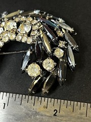 Vintage Julianna Style Demi Parure Crescent Brooch Clip Earrings Clear Jet Stone