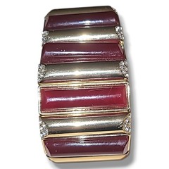 Vintage Burgundy Enamel Rhinestone Gold Tone Stretch Bracelet Statement