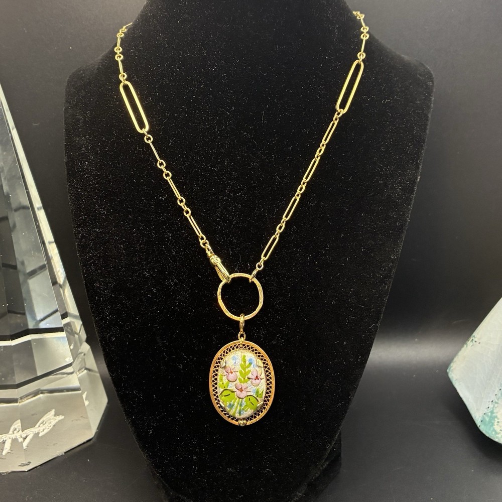 Vintage 12k Gold Filled Pocket Watch Chain FOB, Swivel Dog Clip, Guilloche Iris