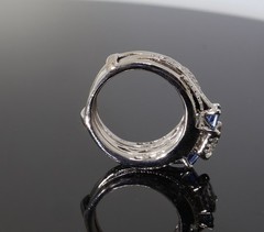 Vintage 14k White Gold Diamond & Sapphire Triple Bridal Ring Set sz L Val $9690