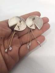 Pretty vintage modernist Artisan Studio sterling Silver 925 Hoop Pierce earrings