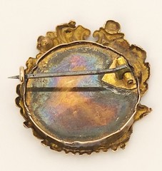 Victorian 15k 18k Yellow Gold Handmade Brooch Hand Painted Blonde Red Head Woman