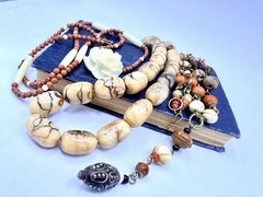 3 Pcs Vintage Bead Necklaces Lot Tribal Ethnic Bone Horn Glass Tribal Lot BP