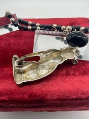 Vintage Carol Felley 1989 Sterling Onyx Cat Pendant Necklace 109 Grams