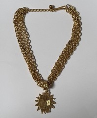 Vintage 1980s Chunky Celestial Sun Pendant Necklace Costume Gold Toned Unmarked
