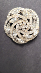 1950s Round and Marquis Cut Crystal Sunburst or Pinwheel Brooch Pendant