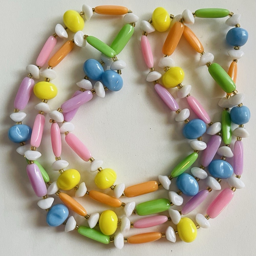 Vintage Pastel Beaded Necklace with Colorful Marble Lucite Beads and Glass Space