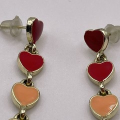 Earrings Rainbow Hearts Long Gold Tone Dangle Metal Pierced Jewelry