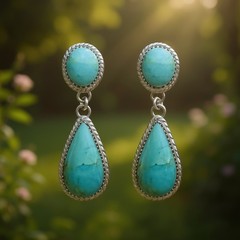 Vintage Tibetan Silver Turquoise Teardrop Dangle Earrings Women Boho Bezel
