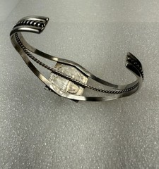 Vintage Sterling Silver Dark Grey Stone Cuff Bracelet