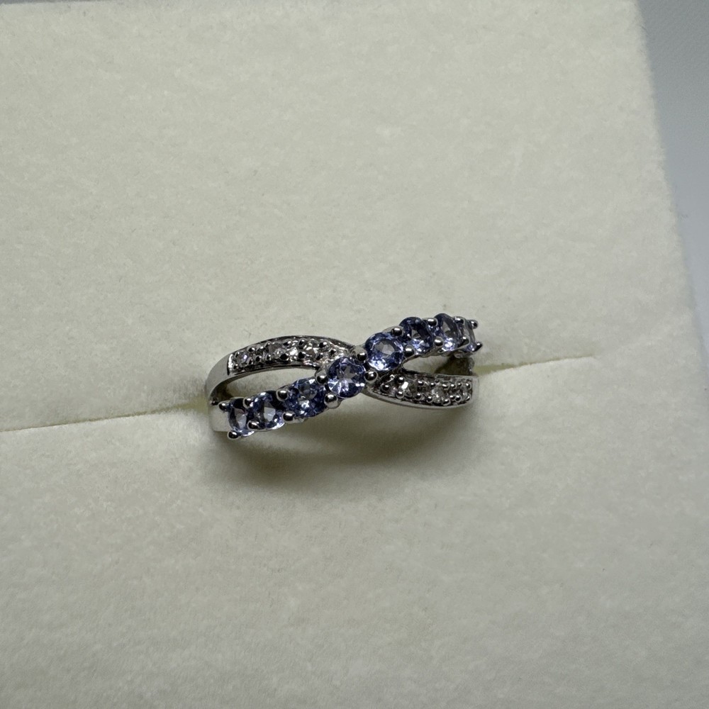 Amazing 10K Solid White Gold Tanzanite Diamond Gemstone Ring Size 6.75, 2.48g
