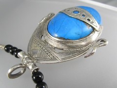 Untested Sterling Tuareg Berber Turquoise N Africa Black Beaded Necklace 1053
