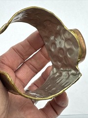 Vtg Modernist Mixed Metals Polished Agate Stone Chunky Cuff Bracelet 8″