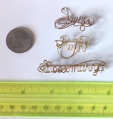 Lot of 3 Vintage Gold-tone Wire Wrap Script Name Pins: Rosemary, Ruth, Ivy