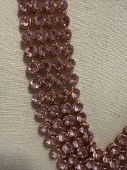 Pink Rhinestone Vee Statement Necklace Rose Gold Tone 18”