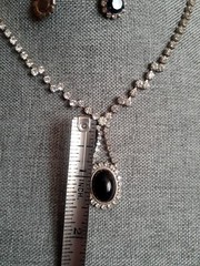 Vintage Black Cabochon Rhinestone Necklace & Dangle/drop Earrings. Glamorous