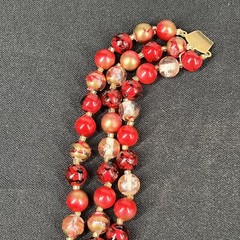 Vintage Red Pink Acrylic Triple Strand Beaded Necklace 20” Broken Clasp