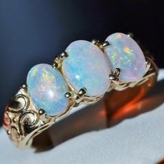 14k yellow gold ring 1.25ct Australian fiery opal size 5.75 antique 3.8gr N3005D