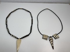 Vintage Tribal Style Horn & Bone Pendant Bead Necklaces – Set of 2 – 18.5”/19”