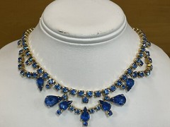 Vintage La Roco Blue Rhinestone Glam Choker Necklace And Earrings Set