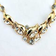 Hess-Appel NY Jolle 1940s Necklace Yellow Gold Plated Rhinestone Choker 15.25″