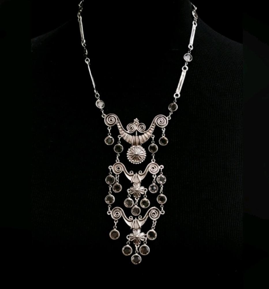 Vintage GOLDETTE Etruscan Revival Necklace Silver Tone