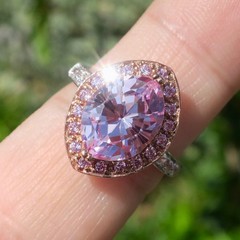 Fabulous 14k Solid Rose and White Gold Natural Kunzite and Diamond Ring Sz 8