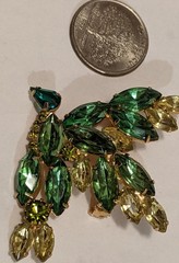 Vintage Rhinestone Set Juliana Style Brooch Clip Earring Green Citrine Floral