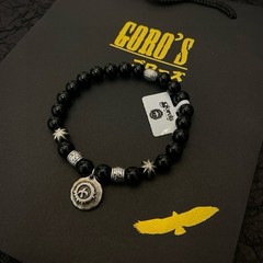 Goro’s Black Onyx Beaded Bracelet Sterling Silver Unisex Vintage Punk Jewelry