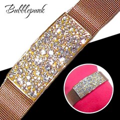 Retro Brilliant Pave Crystals Golden Mesh Band Bracelet SS LN S48