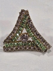 Vintage Pink And Green Rhinestone Triangle Brooch