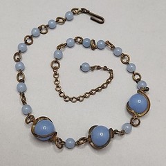 Vintage Glass Beaded Necklace Blue Gold Tone Choker 16″