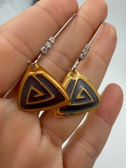 Vintage Earrings Berebi Triangle Maze Goldtone Threader Dangle Signed