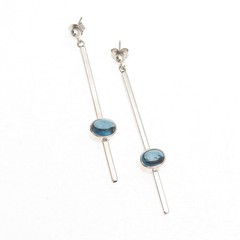 Judy Kouka 925 Sterling Silver Vintage Real London Blue Topaz Dangle Earrings
