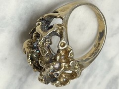 Vintage Brutalist Sterling Silver Gold Plated Statement Ring Sz 6.5 Modernist